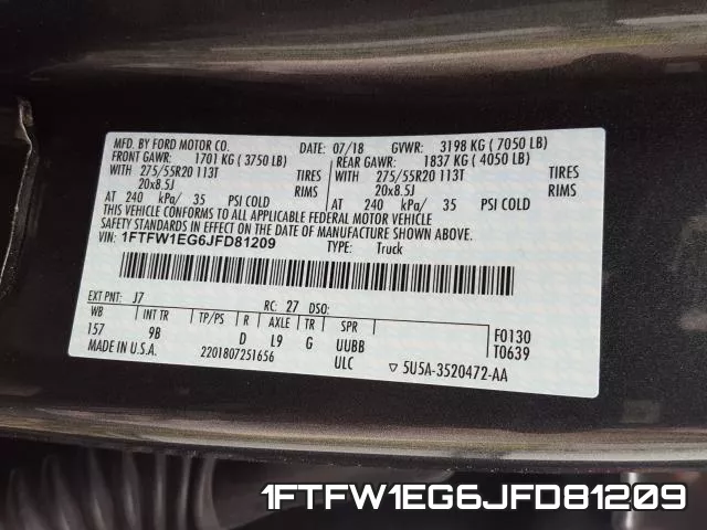 1FTFW1EG6JFD81209 фото 2