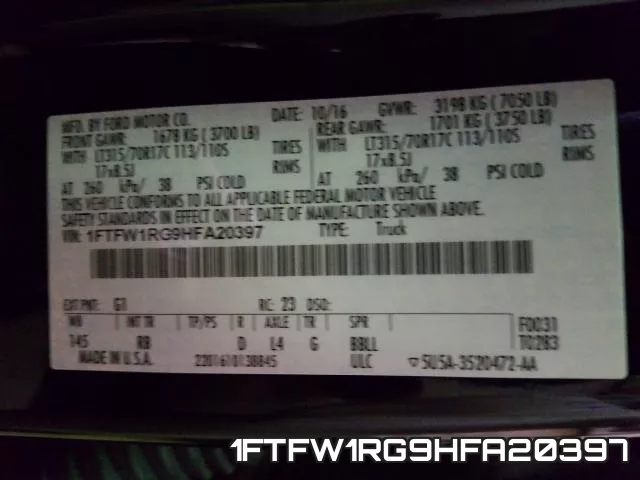 1FTFW1RG9HFA20397 фото 2