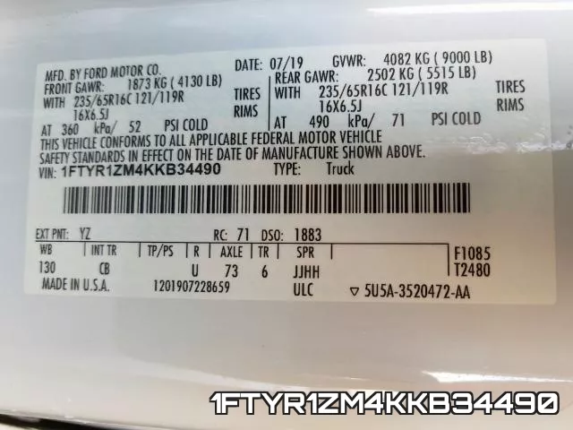 1FTYR1ZM4KKB34490 фото 2