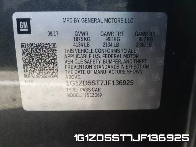 1G1ZD5ST7JF136925 фото 2