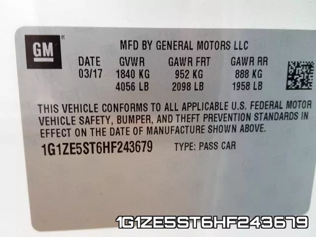 1G1ZE5ST6HF243679 фото 2