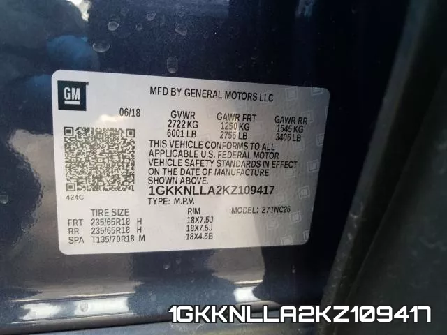 1GKKNLLA2KZ109417 фото 2