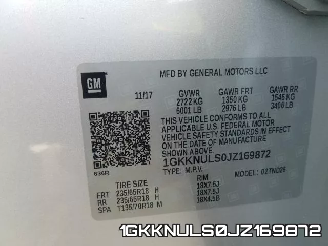 1GKKNULS0JZ169872 фото 2