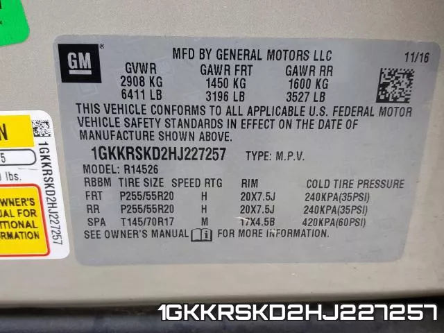 1GKKRSKD2HJ227257 фото 2