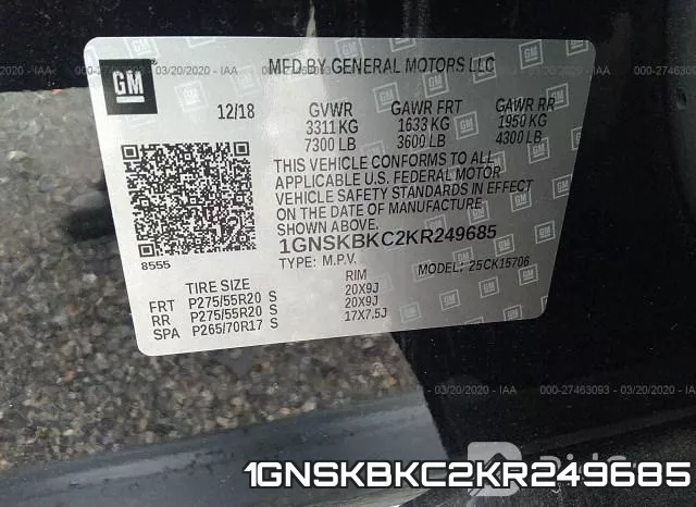 1GNSKBKC2KR249685 фото 10