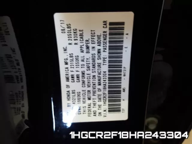 1HGCR2F18HA243304 фото 2