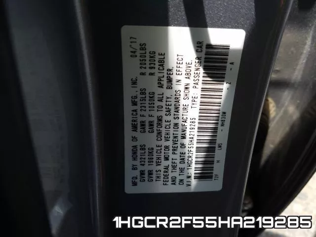 1HGCR2F55HA219285 фото 2