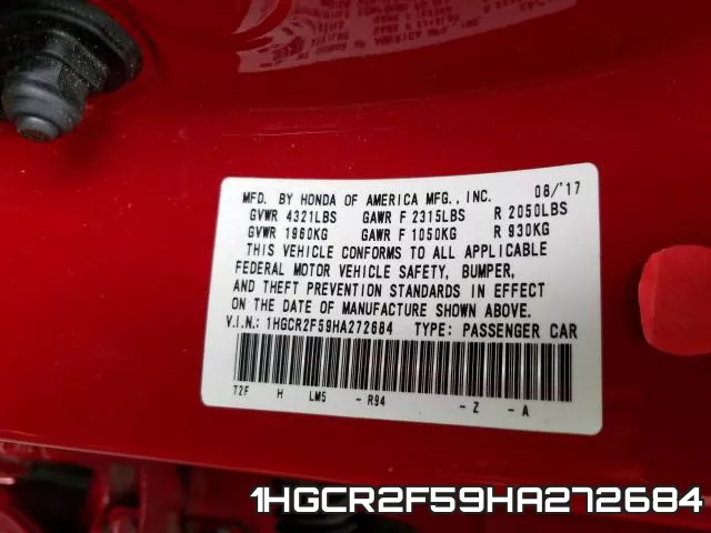 1HGCR2F59HA272684 фото 2
