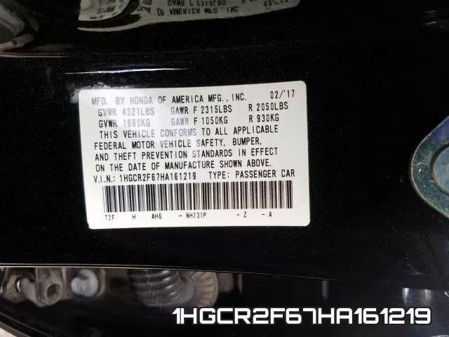 1HGCR2F67HA161219 фото 2