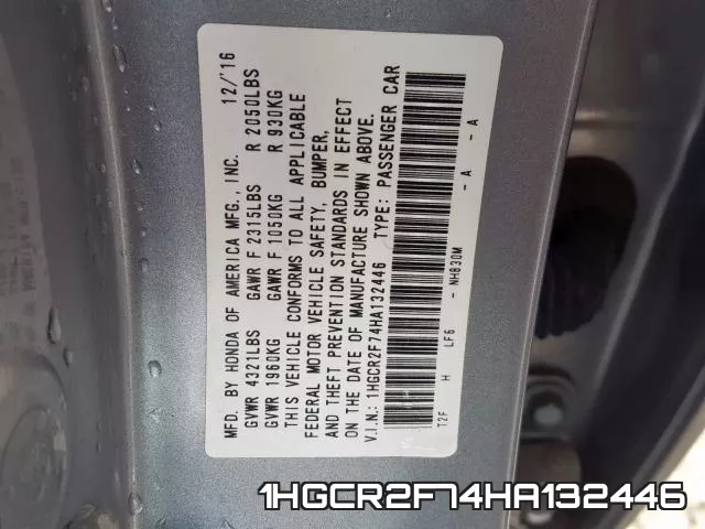 1HGCR2F74HA132446 фото 2