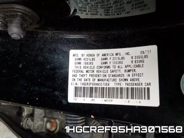 1HGCR2F85HA307568 фото 2