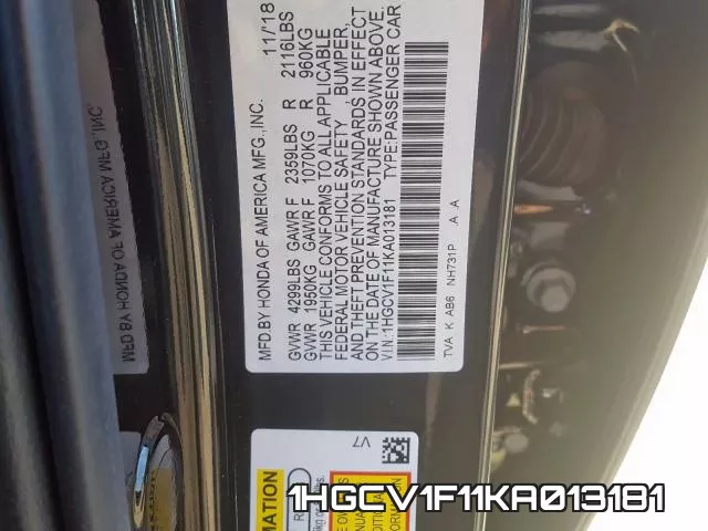 1HGCV1F11KA013181 фото 2