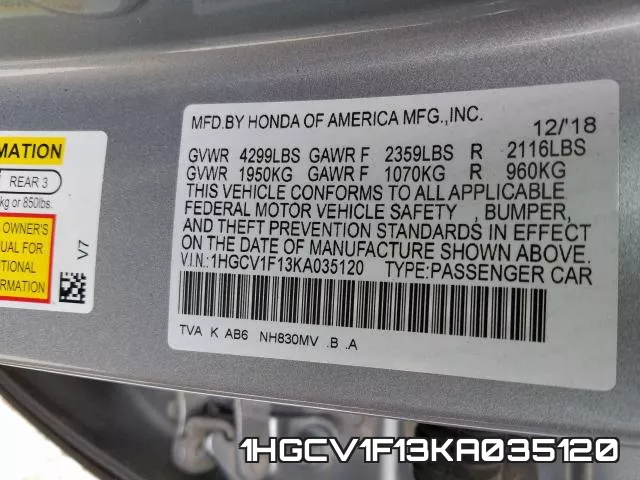 1HGCV1F13KA035120 фото 2