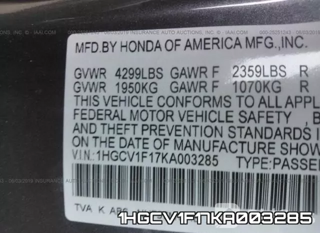 1HGCV1F17KA003285 фото 10