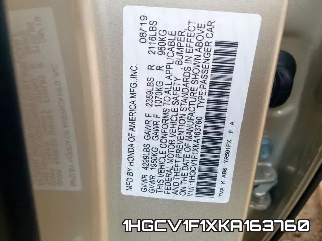 1HGCV1F1XKA163760 фото 2