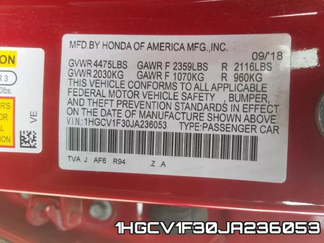 1HGCV1F30JA236053 фото 2