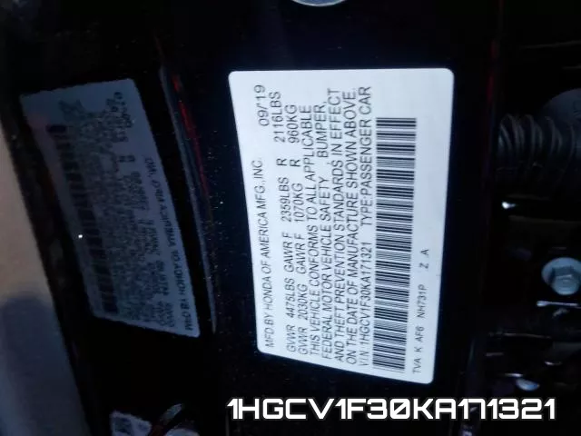 1HGCV1F30KA171321 фото 9