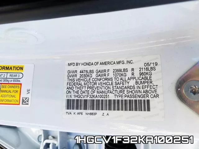 1HGCV1F32KA100251 фото 2