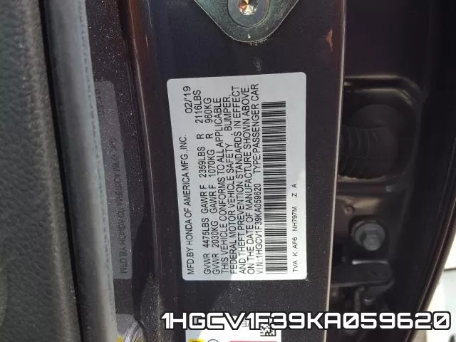 1HGCV1F39KA059620 фото 2