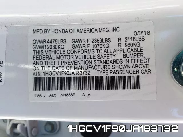 1HGCV1F90JA183732 фото 2
