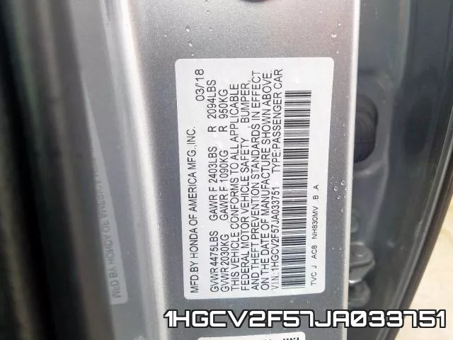 1HGCV2F57JA033751 фото 2