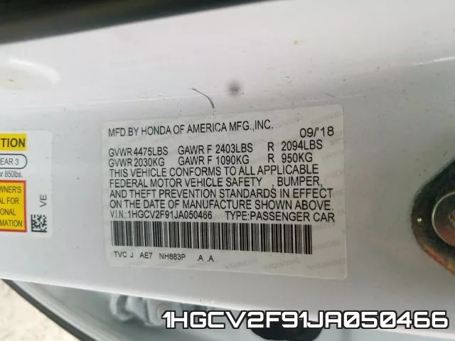 1HGCV2F91JA050466 фото 2