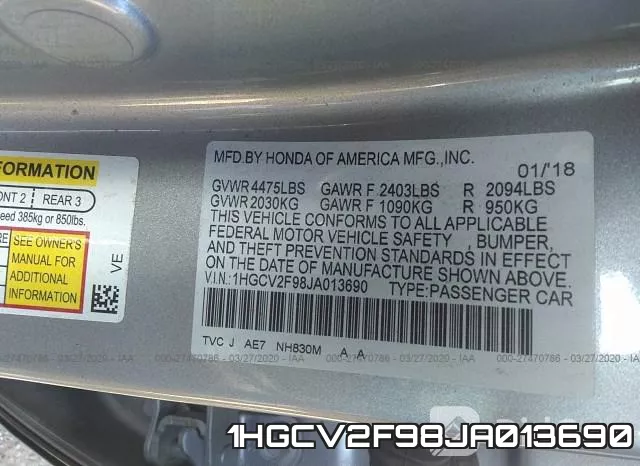 1HGCV2F98JA013690 фото 10