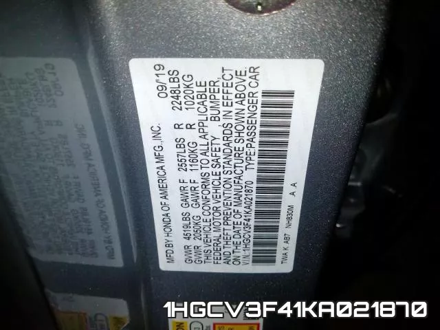 1HGCV3F41KA021870 фото 2