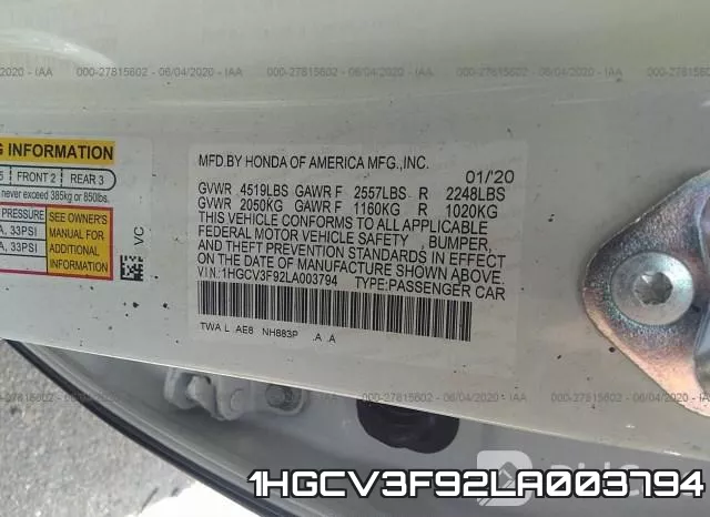 1HGCV3F92LA003794 фото 10