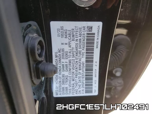 2HGFC1E57LH702491 фото 2