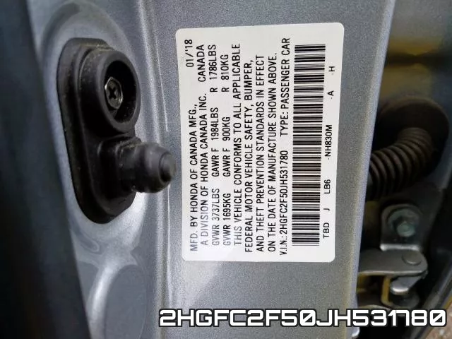 2HGFC2F50JH531780 фото 2