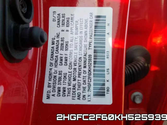2HGFC2F60KH525939 фото 2