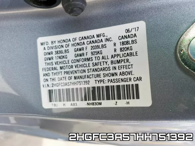 2HGFC3A57HH751392 фото 2