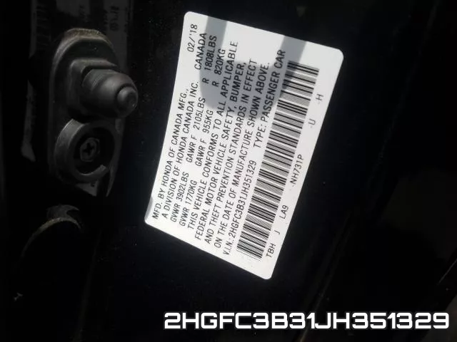 2HGFC3B31JH351329 фото 2