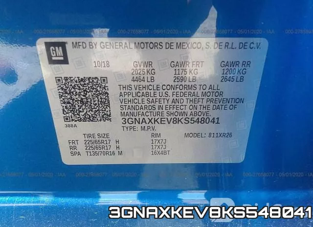 3GNAXKEV8KS548041 фото 10
