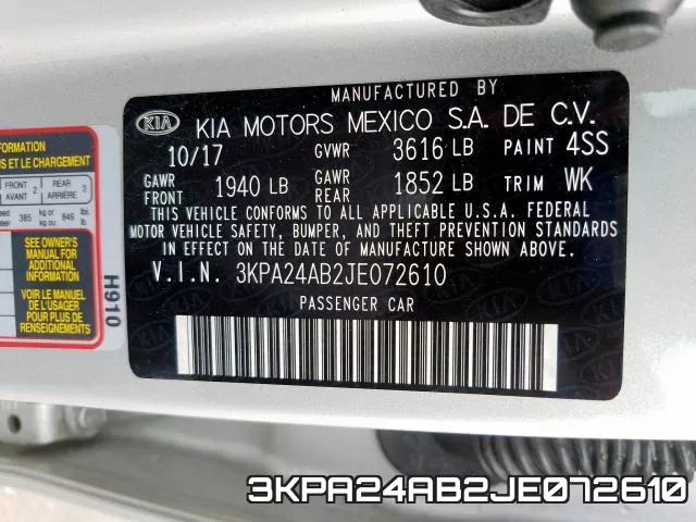 3KPA24AB2JE072610 фото 2