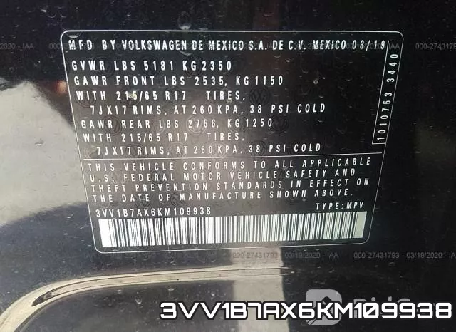 3VV1B7AX6KM109938 фото 10