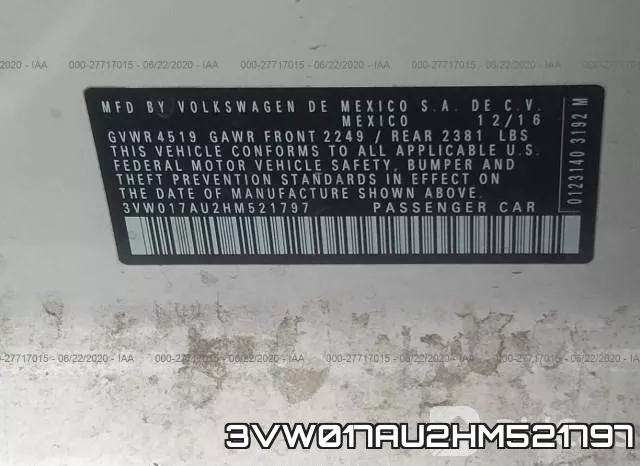 3VW017AU2HM521797 фото 10