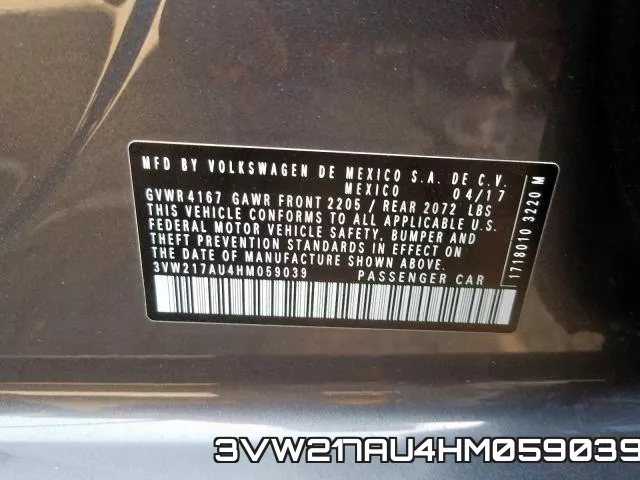 3VW217AU4HM059039 фото 2
