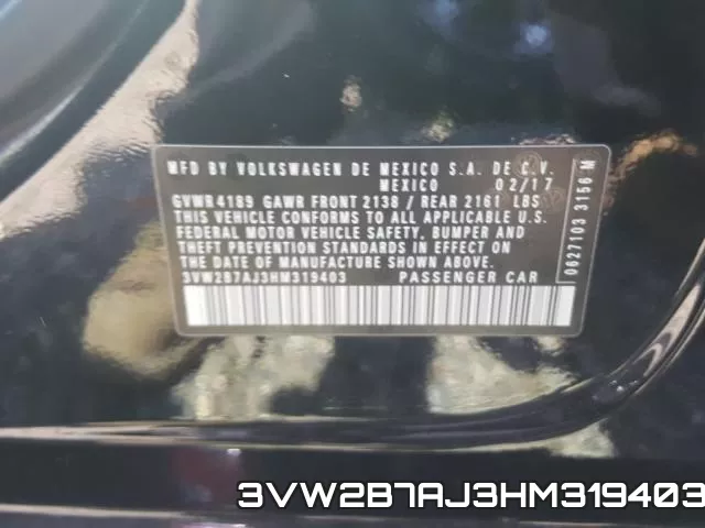 3VW2B7AJ3HM319403 фото 2