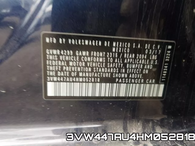 3VW447AU4HM052818 фото 2