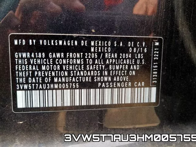3VW5T7AU3HM005755 фото 2