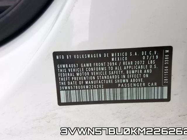 3VWN57BU0KM226262 фото 2