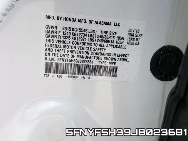 5FNYF5H39JB023681 фото 2