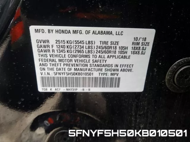 5FNYF5H50KB010501 фото 2