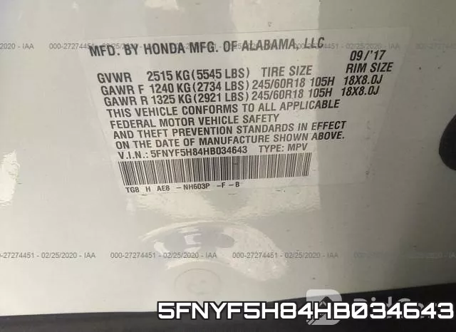 5FNYF5H84HB034643 фото 10
