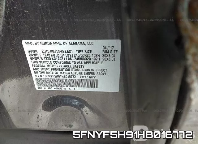 5FNYF5H91HB016772 фото 10