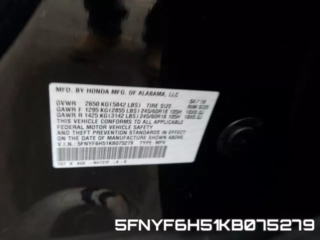 5FNYF6H51KB075279 фото 2