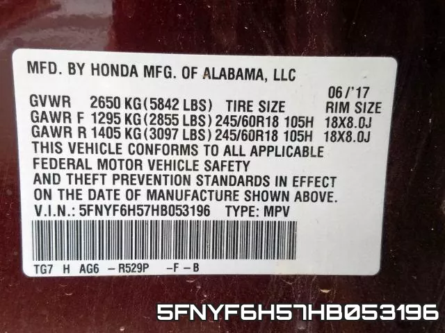 5FNYF6H57HB053196 фото 2