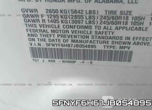 5FNYF6H67JB054895 фото 10